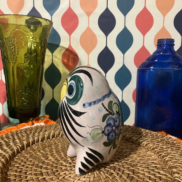 Mexican Tonala Pottery Ceramic Owl Figurine Hand-Painted Signed Cat 324 - Picture 4 of 12
